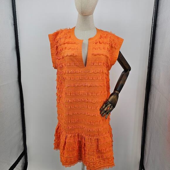 Marie Oliver Orange Fringe Hippie Dress Size Large, New With Tags - Picture 1 of 11